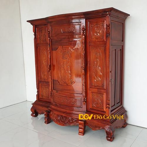 Tủ Thờ Gỗ Tràm Chạm Tam Đa Cổ Điển ,Tủ thờ gỗ tràm bụng phệ Phúc Lộc Thọ ,Tủ thờ gia tiên - Đỏ