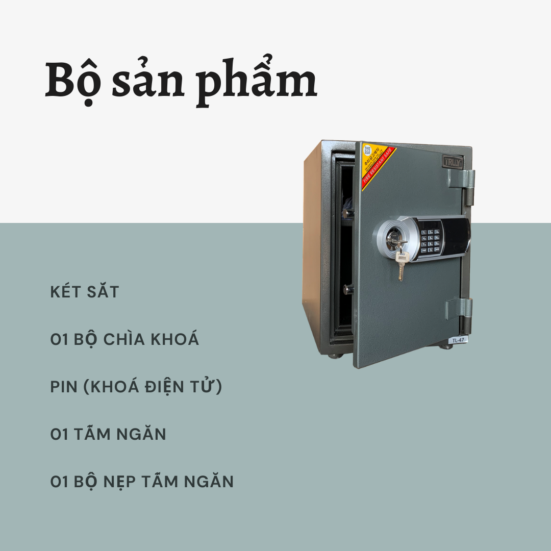 Két Sắt Chống Cháy Gia Đình TRULY TL-47 Chống Cháy, Chống Trộm Công Nghệ Hàn Quốc 65kg - Hàng Chính Hãng