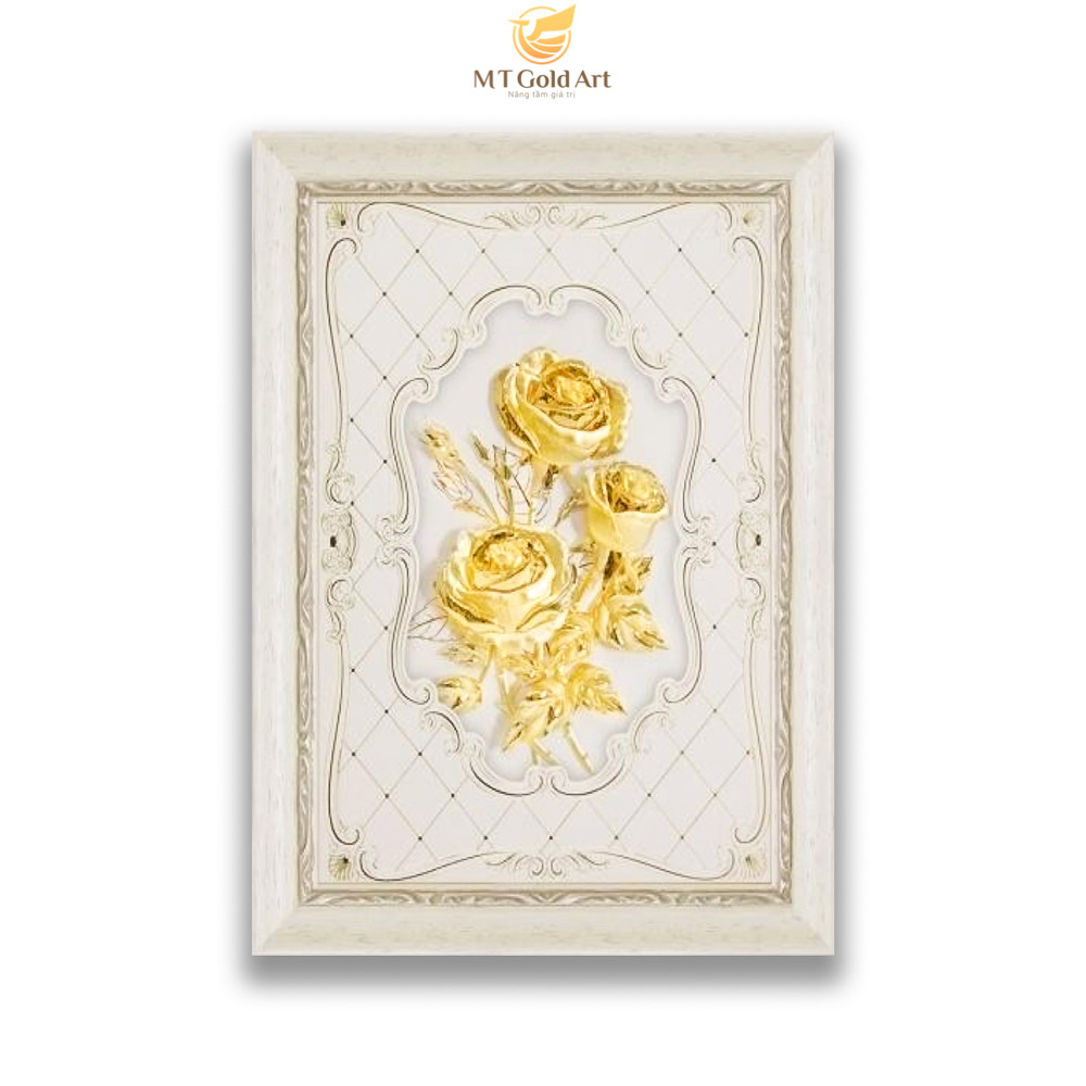 Tranh hoa hồng dát vàng (27x34cm) MT Gold Art- Hàng chính hãng, trang trí nhà cửa, phòng làm việc, quà tặng sếp, đối tác, khách hàng, tân gia, khai trương 