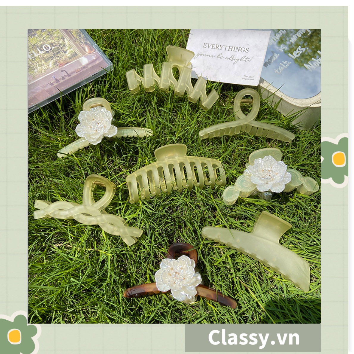 Kẹp tóc càng cua Classy màu xanh lá, dạng kẹp trong đục, nhiều kiểu dáng hiện đại PK1169