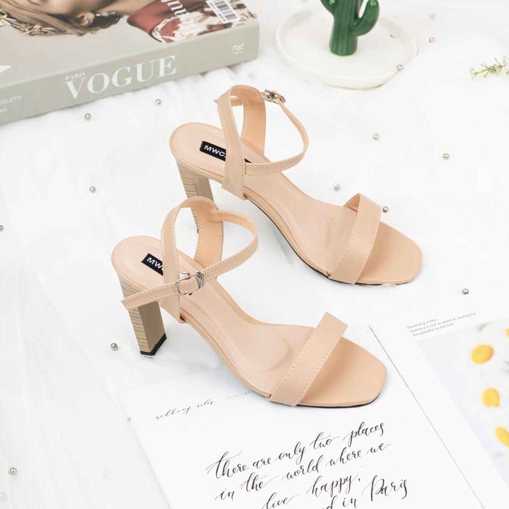 GIÀY SANDAL CAO GÓT MWC -CAO GÓT QUAI NGANG THANH LỊCH -CAO GÓT MŨI VUÔNG GÓT DẸP PHỐI VÂN GỖ CAO 9CM -NUCG -3870