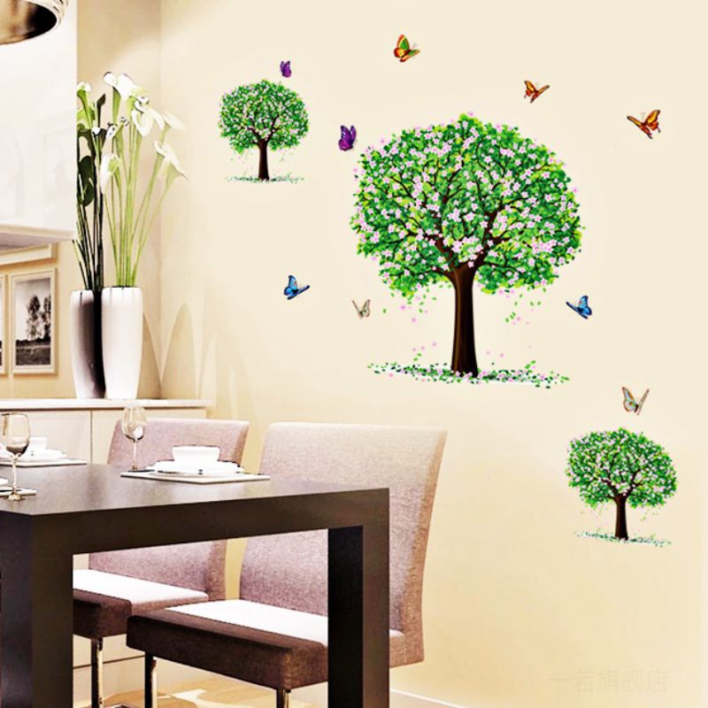 Decal trang trí dán tường 3D hình hoa táo và bướm - 60 x 90 cm