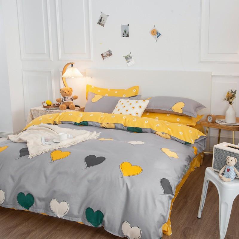Bộ chăn ga gối Cotton poly M2T bedding Tim đa sắc, vỏ chăn mền, drap nệm và 2 vỏ gối