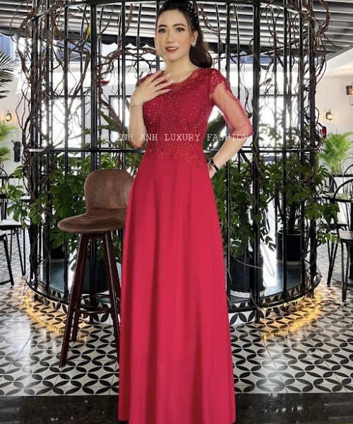 Đầm Dạ Hội Trung Niên Dự Tiệc Sang Trọng Đỏ Đô Charmaine Dress