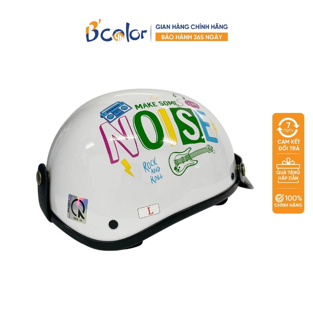 Mũ Bảo Hiểm B'color Loại Nửa Đầu Màu Trắng Chữ Nosie Kèm Lưỡi Trai