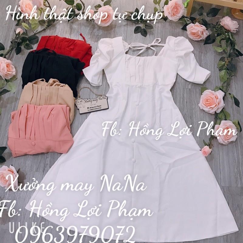 Đầm xếp ly ngực tay phồng