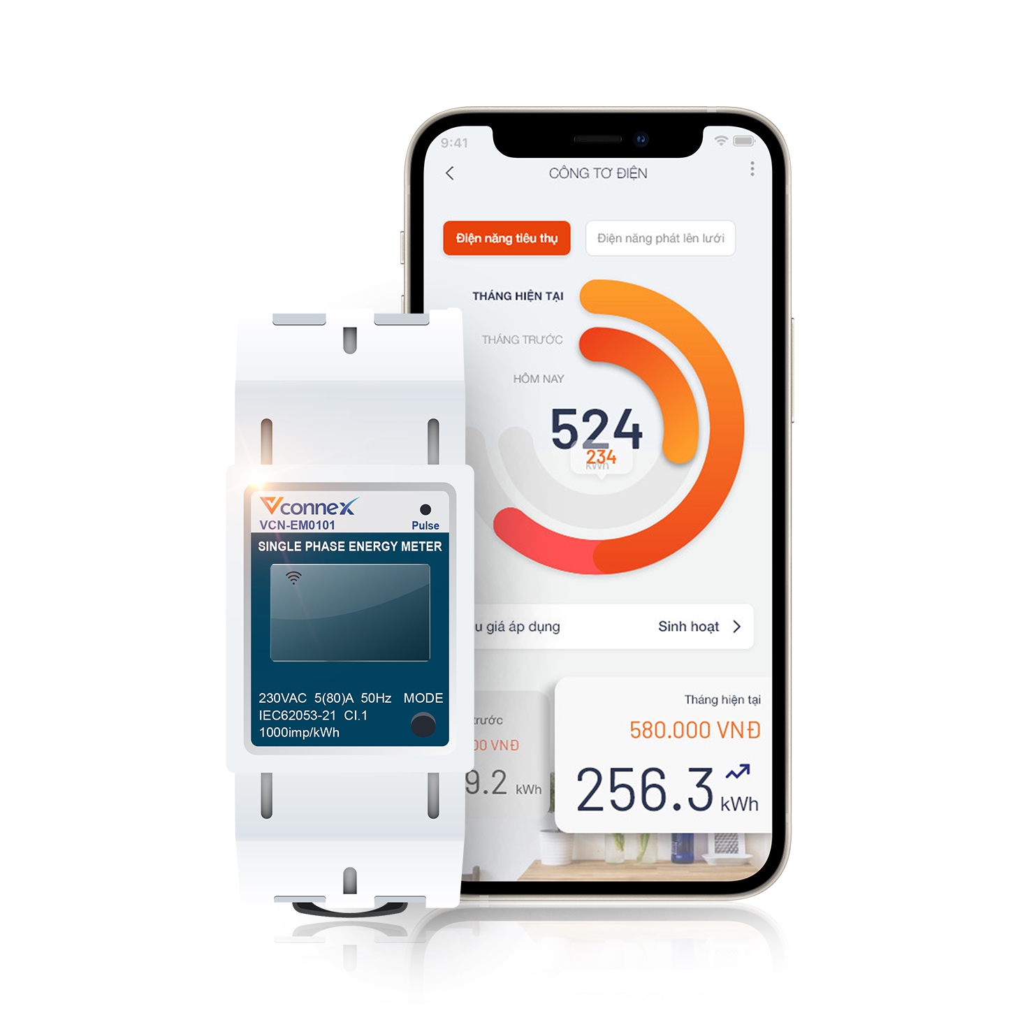 Thiết bị giám sát tiêu thụ điện năng thông minh Vconnex, kết nối app,có chứng chỉ đo lường,
