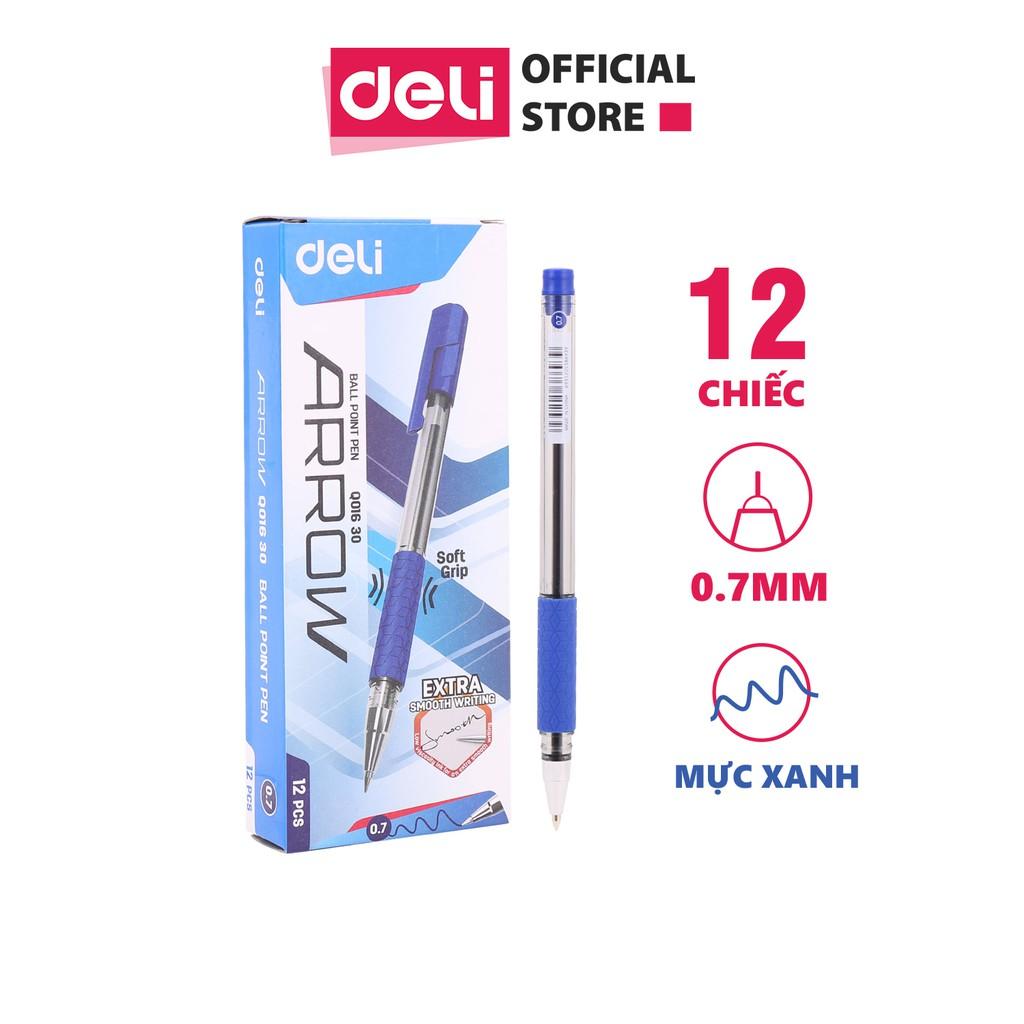 Bút bi dầu Deli - 0.5mm/0.7mm/1.0mm nắp đậy - mực Xanh/Đen/Đỏ- 12 cây/hộp - EQ01530/EQ01630/EQ01730