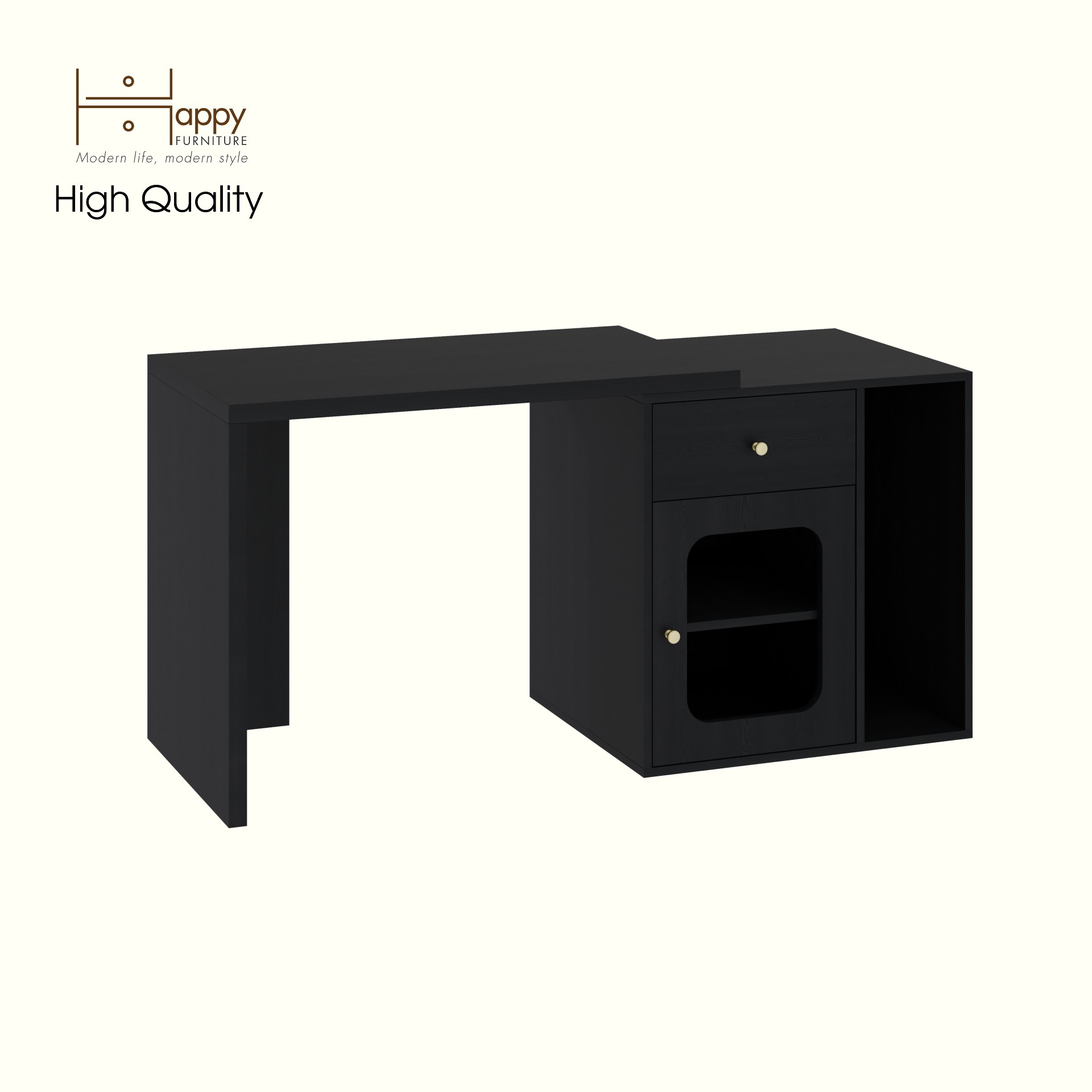 HAPPY FURNITURE , Bàn làm việc 1 ngăn kéo 1 cửa kính - NOAH , BAN_161 , 150cm x 59cm x 75cm DxRxC