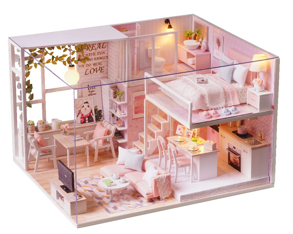 Mô Hình Lắp Ghép DIY - Pink House ( Tặng Kèm Mica Che Bụi)