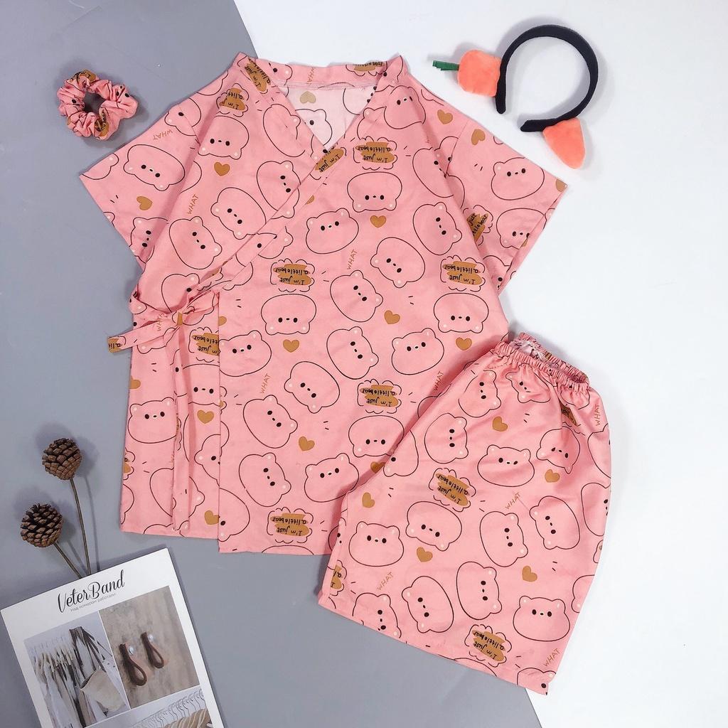 Đồ ngủ nữ pijama mặc nhà kimono chất kate thái cao cấp, bộ quần áo ngủ pizama tay ngắn quần đùi HATIBO