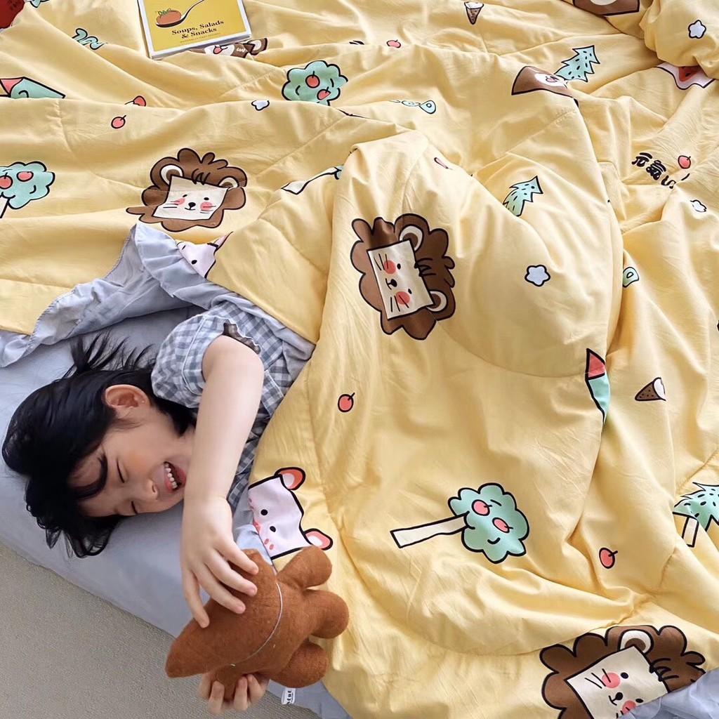 Bộ chăn đũi hè vỏ ga và 2 vỏ gối M2T bedding chăn lót bông thiết kế phối bèo họa tiết sư tử nhỏ