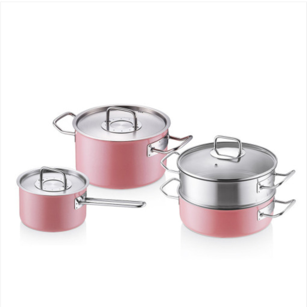 Nồi hấp Edelkochen Solid Hồng 3 lớp 24cm + Xửng hấp Edelkochen Solid 3 lớp 24cm (Bộ)