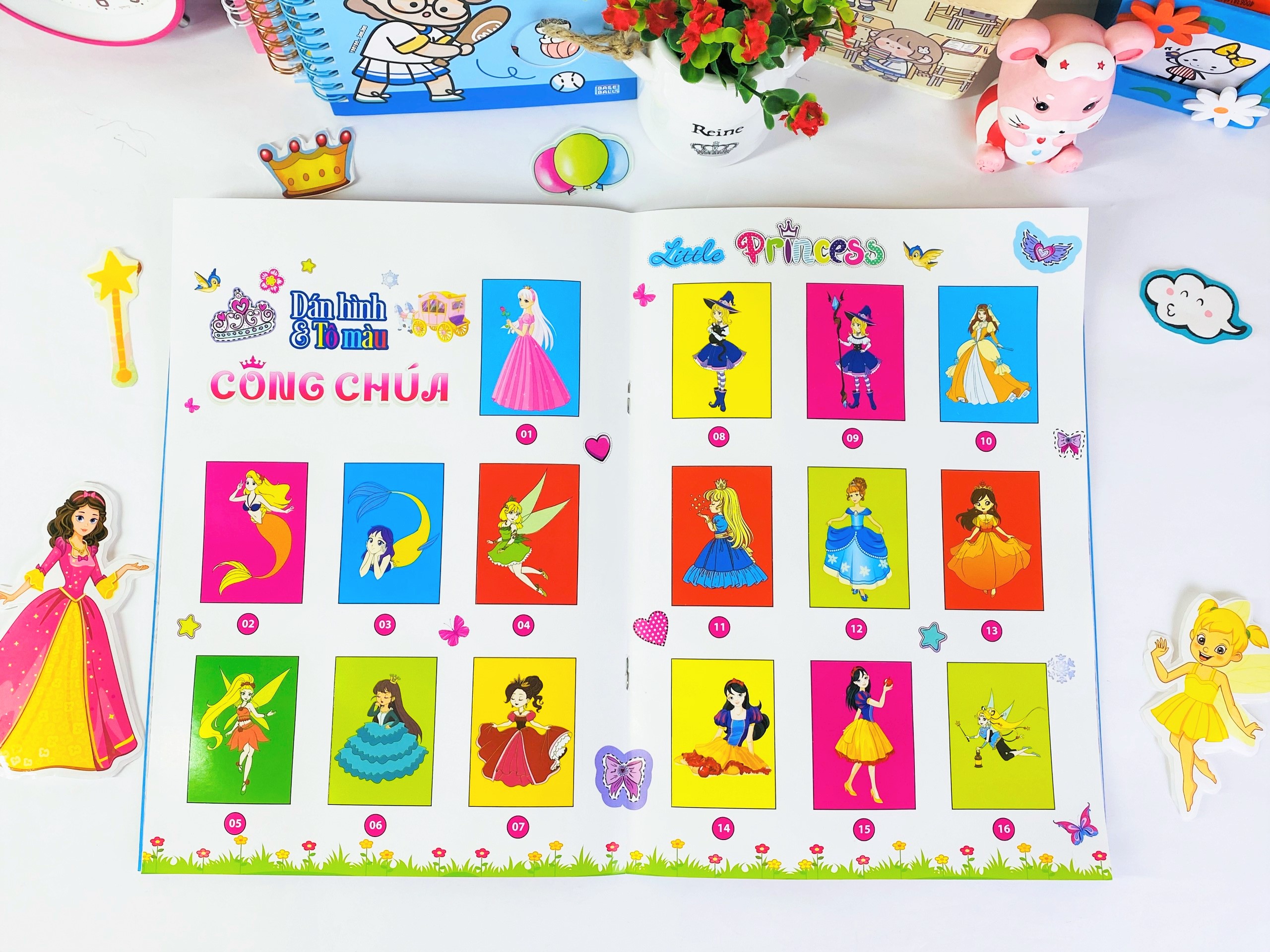 Sách - Combo 6 cuốn Dán hình và tô màu Công Chúa - ndbooks