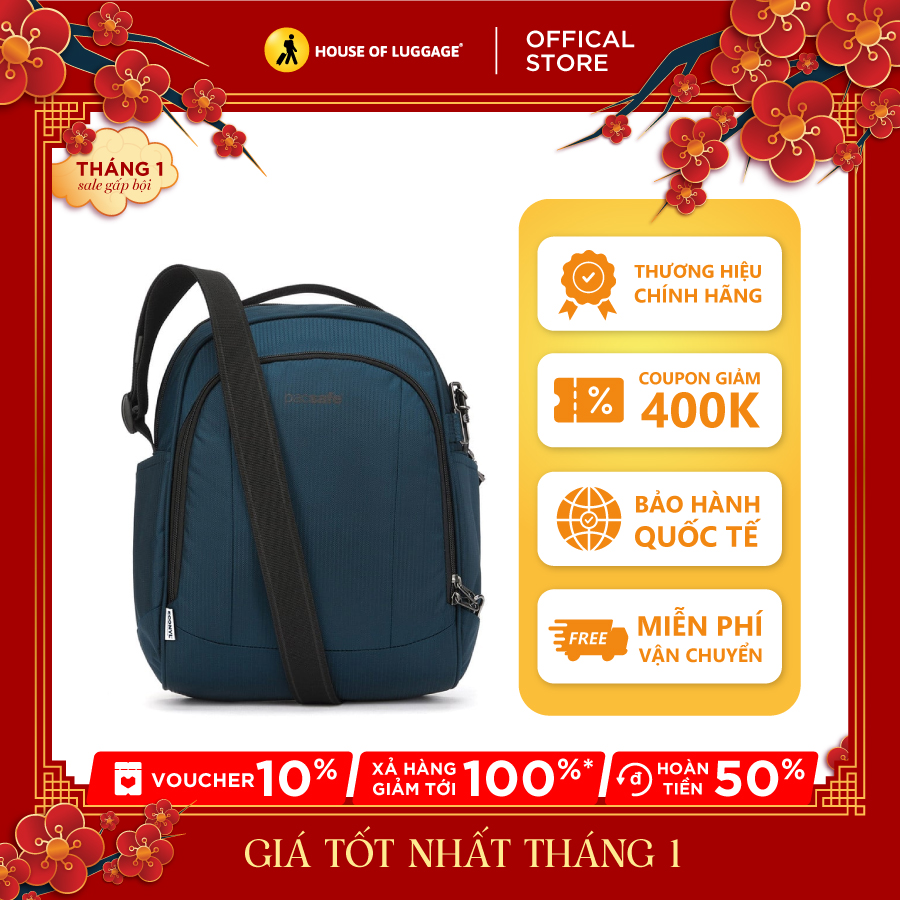 Túi đeo vai Metrosafe LS250 Econyl PACSAFE - ÚC : Túi đeo vai được làm từ 8 chai nhựa tái chế Khóa kéo với hệ thống khóa thông minh chống cắt