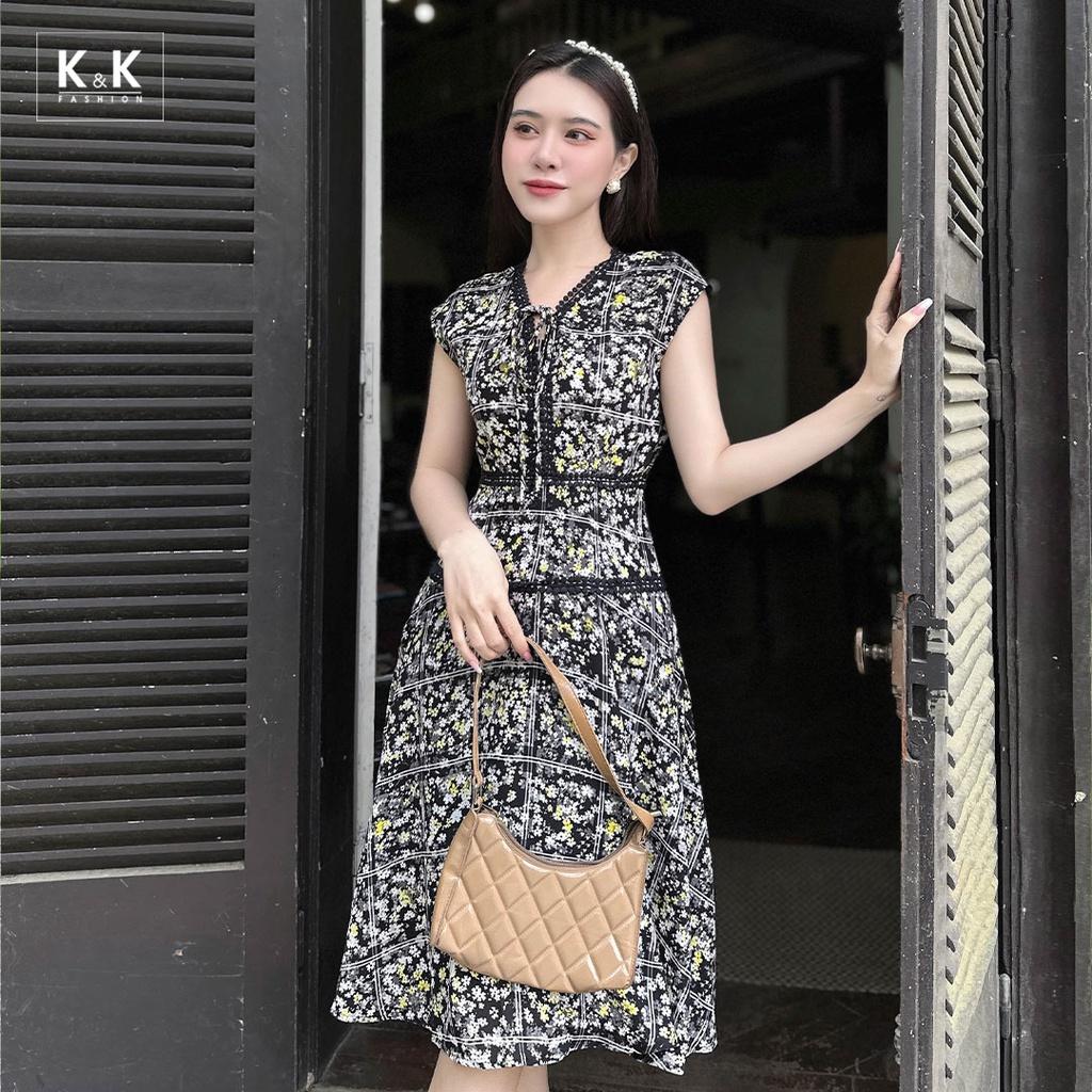 Đầm Xòe Hoa Nhí Phối Đăng Ten K&amp;K Fashion KK120-19 Chất Liệu Lụa Champa