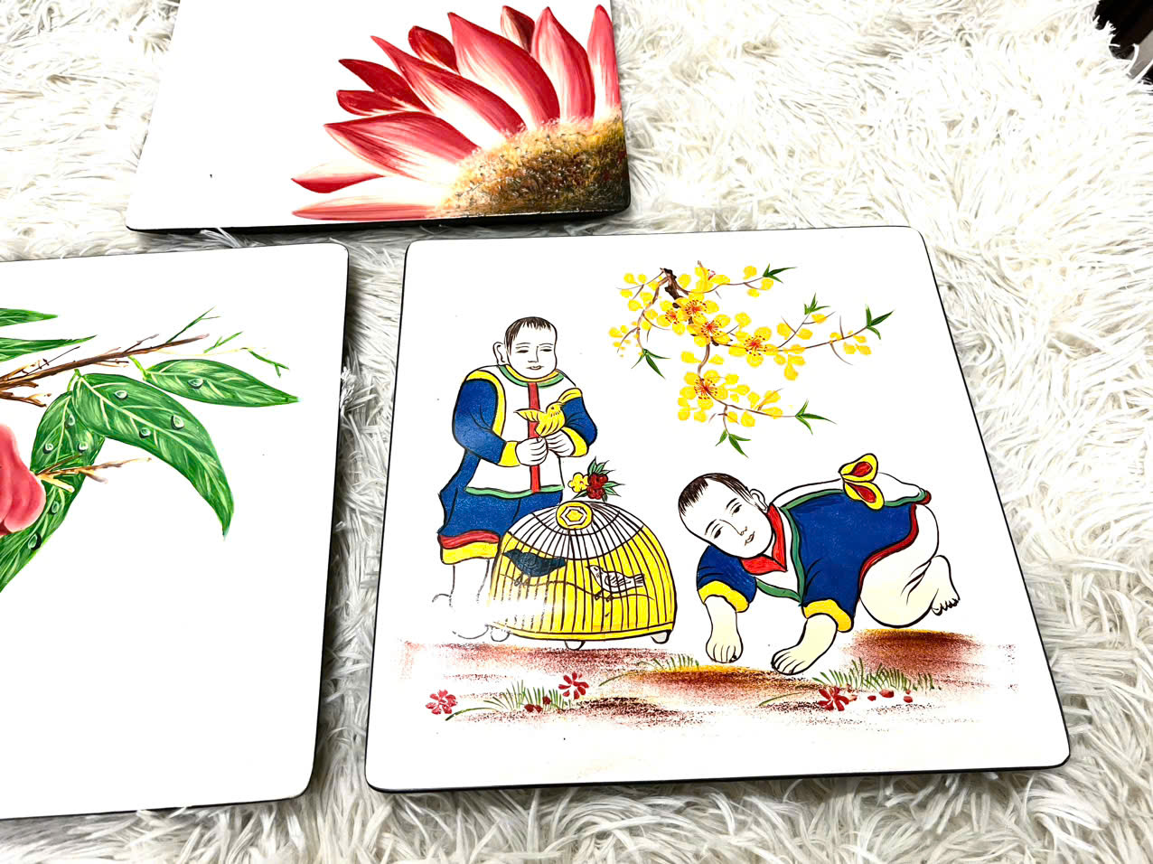 Dĩa vuông sơn mài cao cấp Thanh Bình Lê họa tiết da dạng