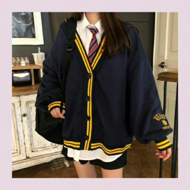 Áo khoác cardigan viền sọc, kèm hình thật