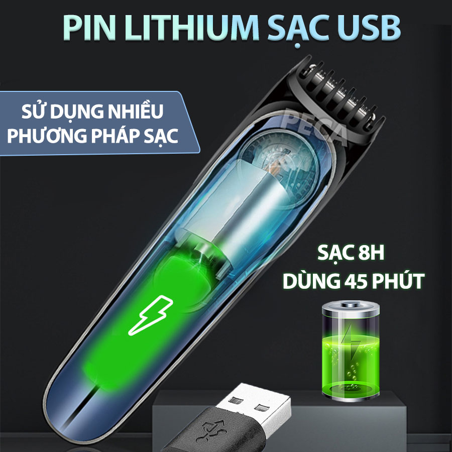 Tông đơ cắt tóc gia đình Kemei KM-1256 điều chỉnh 10 mức độ dài lưỡi sạc USB dùng cắt tóc được cho trẻ em và người lớn