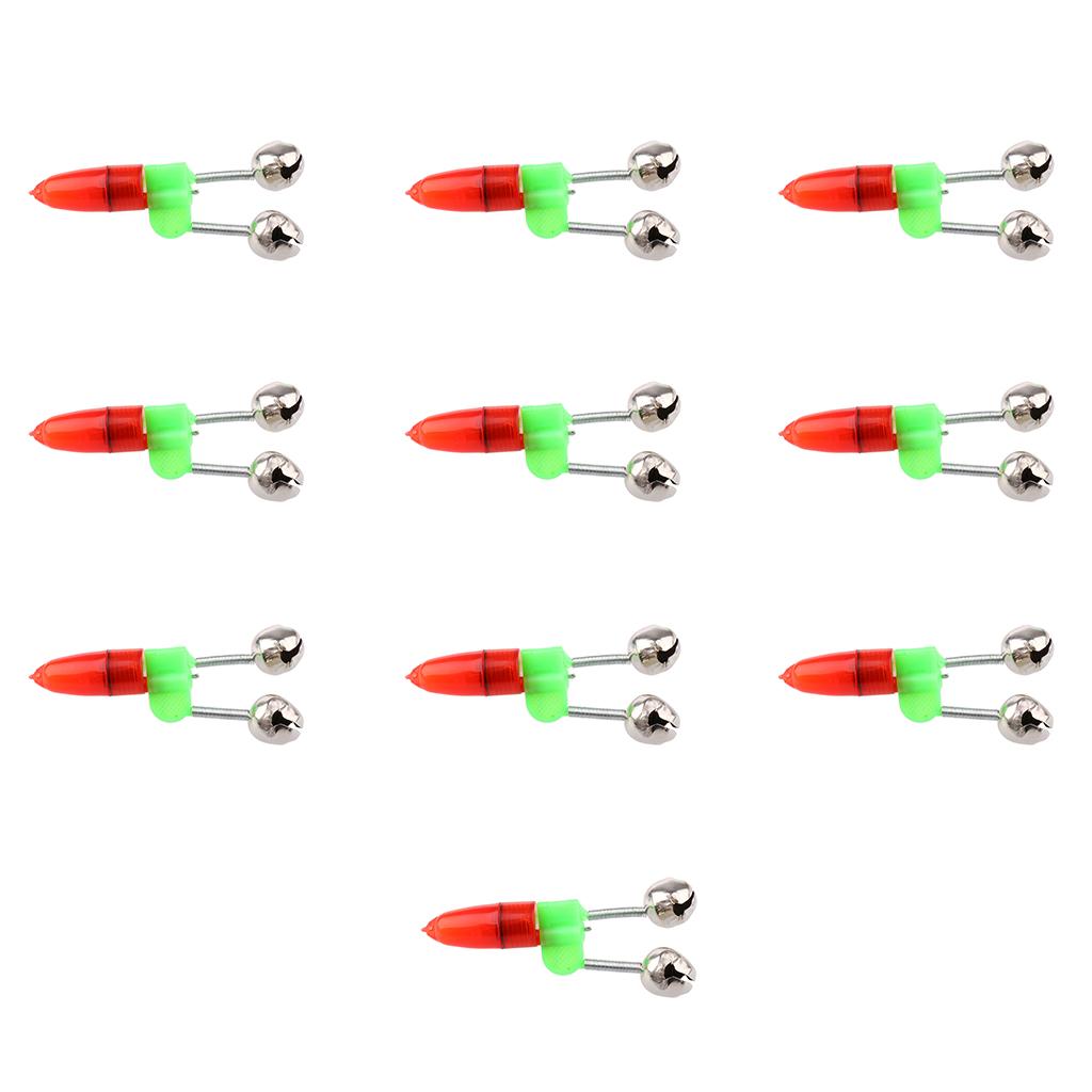 10 Pieces LED Twin Bells  Night Fishing Rod LED Light Clip Bite Lure Alarm