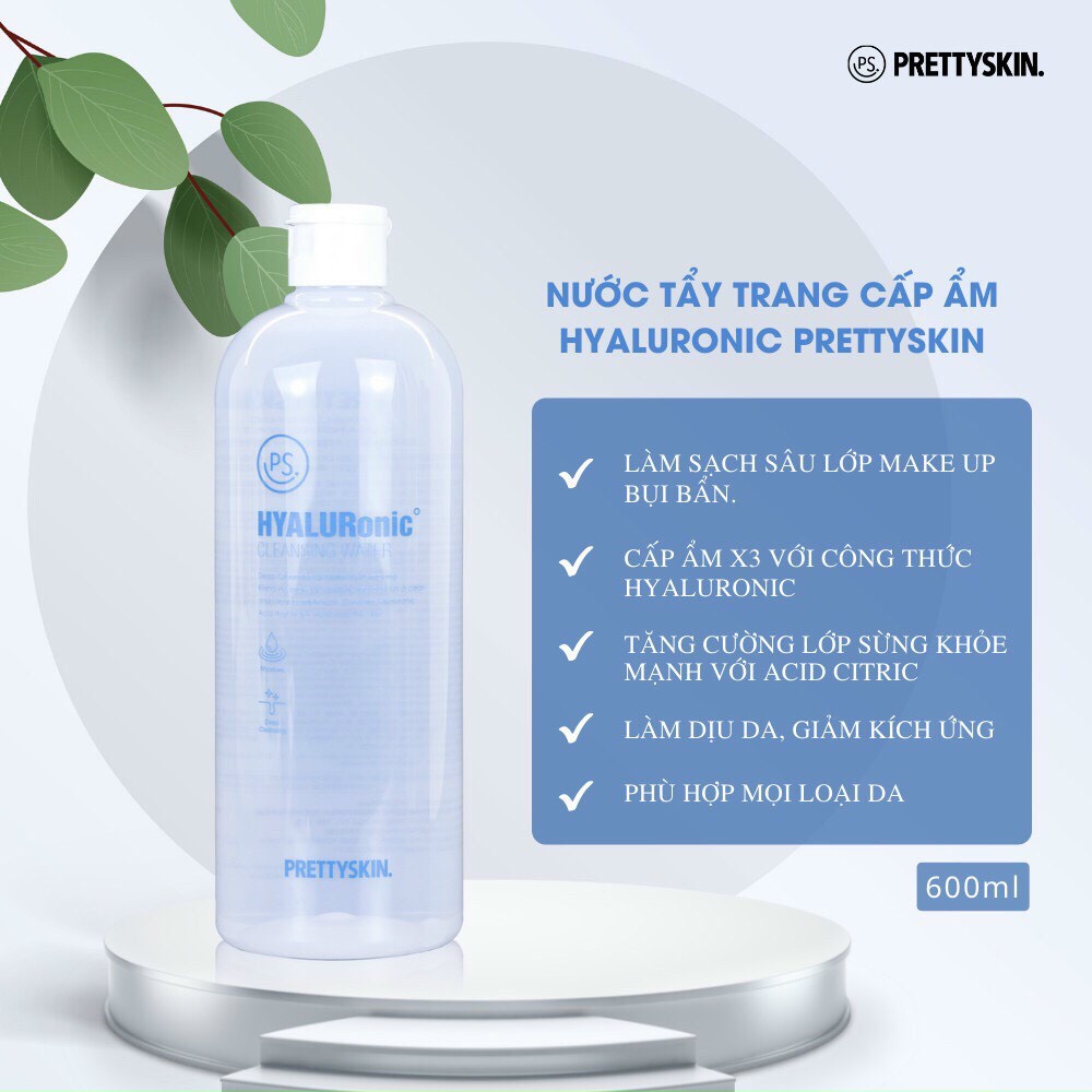 Nước Tẩy Trang Làm Sạch Dịu Nhẹ, Dưỡng Ẩm Cho Da Prettyskin HyaluRonic Cleansing Water 600ml