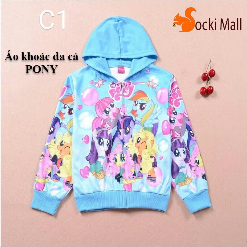 Áo khoác có nón, chất da cá mặc ấm cho bé gái, in 3D PONY