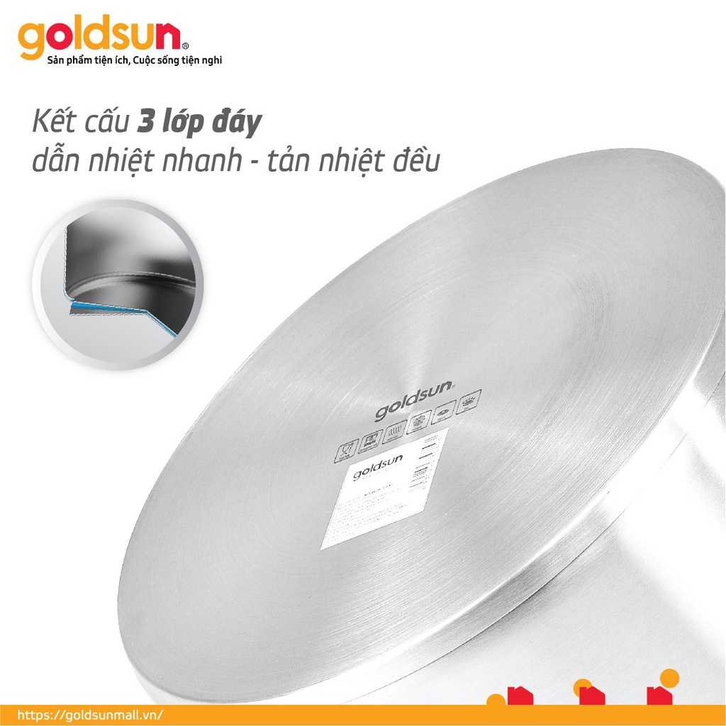 Nồi Luộc Gà Inox 430 Bếp Từ 3 Đáy Goldsun Nắp Kính