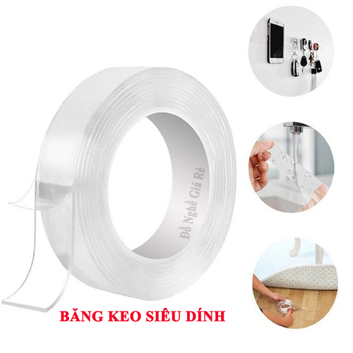 Băng keo dán nano 2 mặt siêu dính trong suốt 3mét