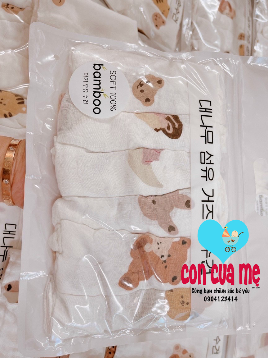 Túi 6 khăn sữa sợi tre 4 lớp xuất Hàn Quốc cho bé siêu xinh siêu mềm siêu thấm Bamboo Gauze Handkerchief