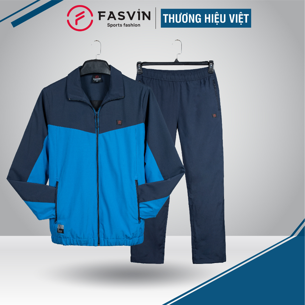 Bộ quần áo gió nam 2 lớp FASVIN BC23594.HN vải thể thao cao cấp lót vải thun hàng chính hãng