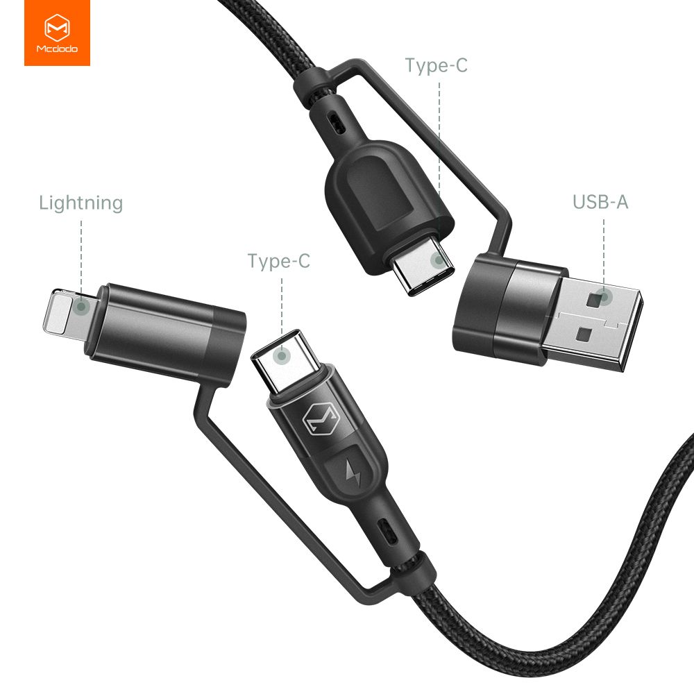 Cáp Sạc Đa Năng 4 Trong 1 Mcdodo CA-8070 USB A To USB C / Lighting Type C to C / Lighting Truyền Dữ Liệu Sạc Nhanh QC AFC PD 60W 3A dài 1.2m – Hàng Chính Hãng