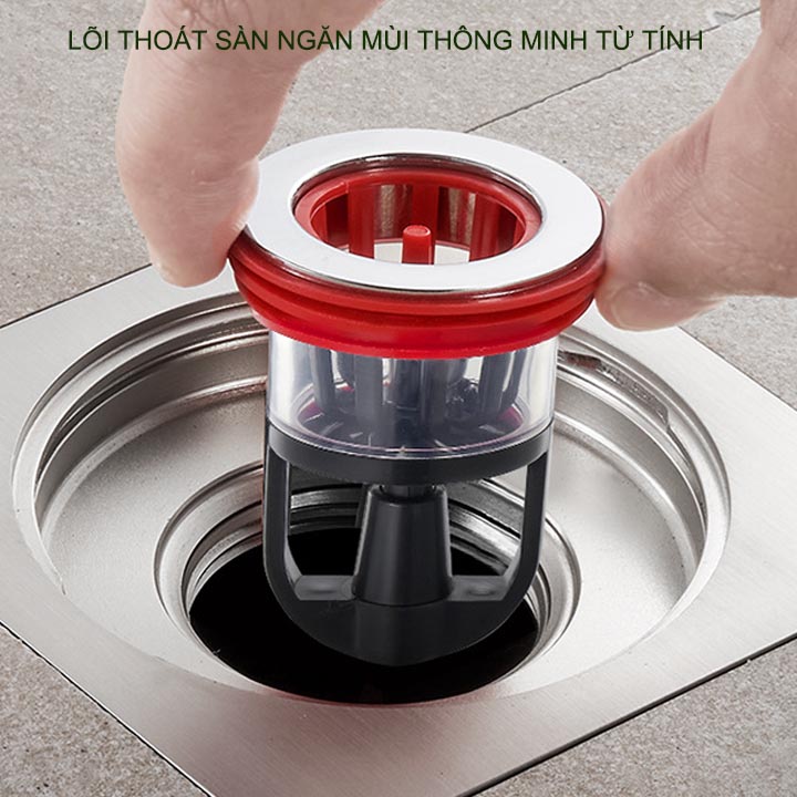 Lõi ngăn mùi thoát sàn, chắn rác từ tính thông minh S8P, một chiều, bằng nhựa ABS kèm 8 giỏ lọc rác