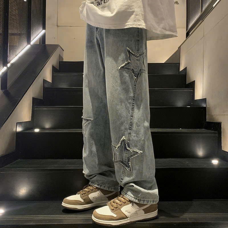 Quần jean ống rộng nam nữ 2N Unisex hình ngôi sao Q10