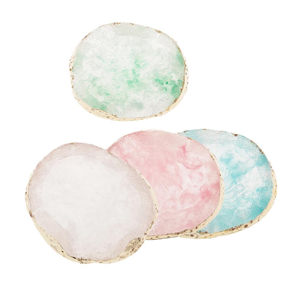 3x Gold Edge Imitation Agate Plate - Nail Art Coasters Cup Mat Pendant Blue