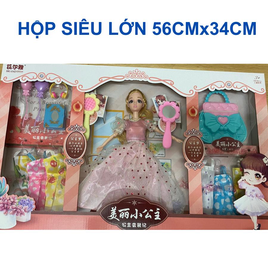 Búp bê công chúa, búp bê barbie hộp siêu lớn 56x34cm gồm 06 váy, trang sức và phụ kiện cho bé gái