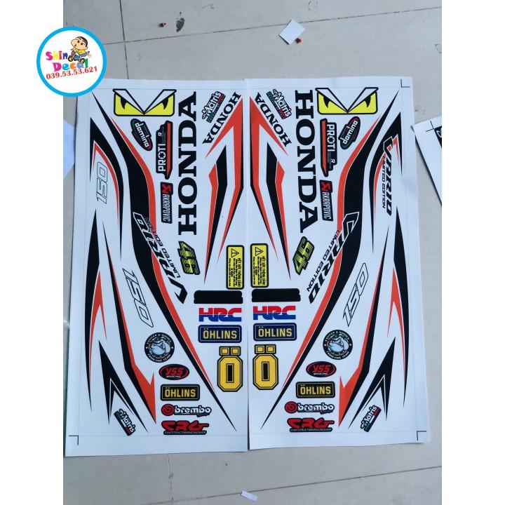 Tem rời vario 150 in decal trong dán xe trắng hoặc bạc