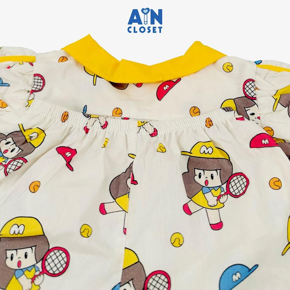 Bộ quần áo Ngắn bé gái họa tiết Bé Tennis Vàng cotton - AICDBGYC8MXR - AIN Closet