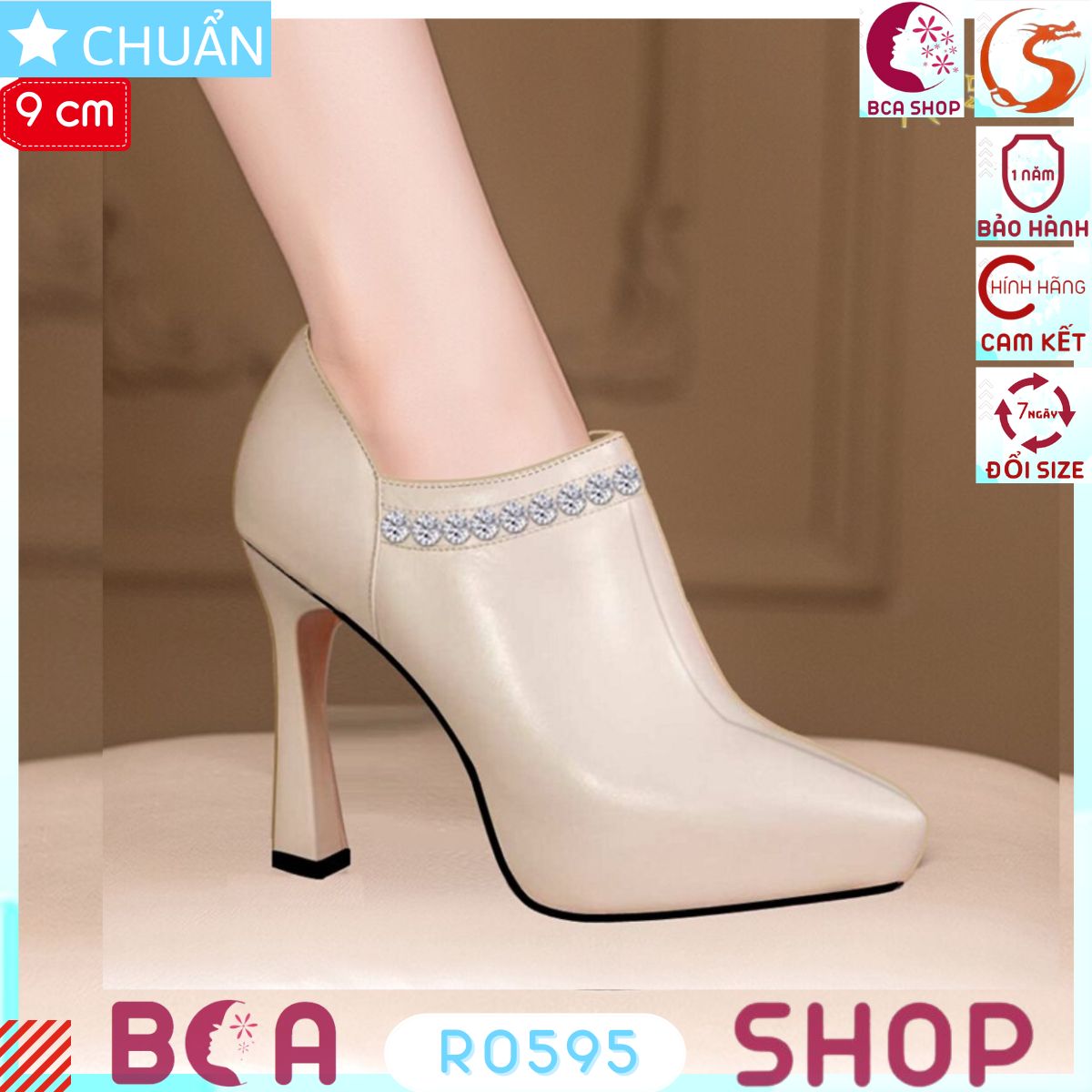 Giày bốt thời trang nữ cao gót 9 phân RO595 ROSATA tại BCASHOP đính đá lấp lánh quanh vòng cổ giày quá là thời thượng