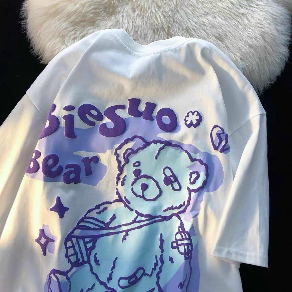 Áo thun tay lỡ form rộng - phông nam nữ cotton oversize - T shirt gấu Biesuo - 2N Unisex