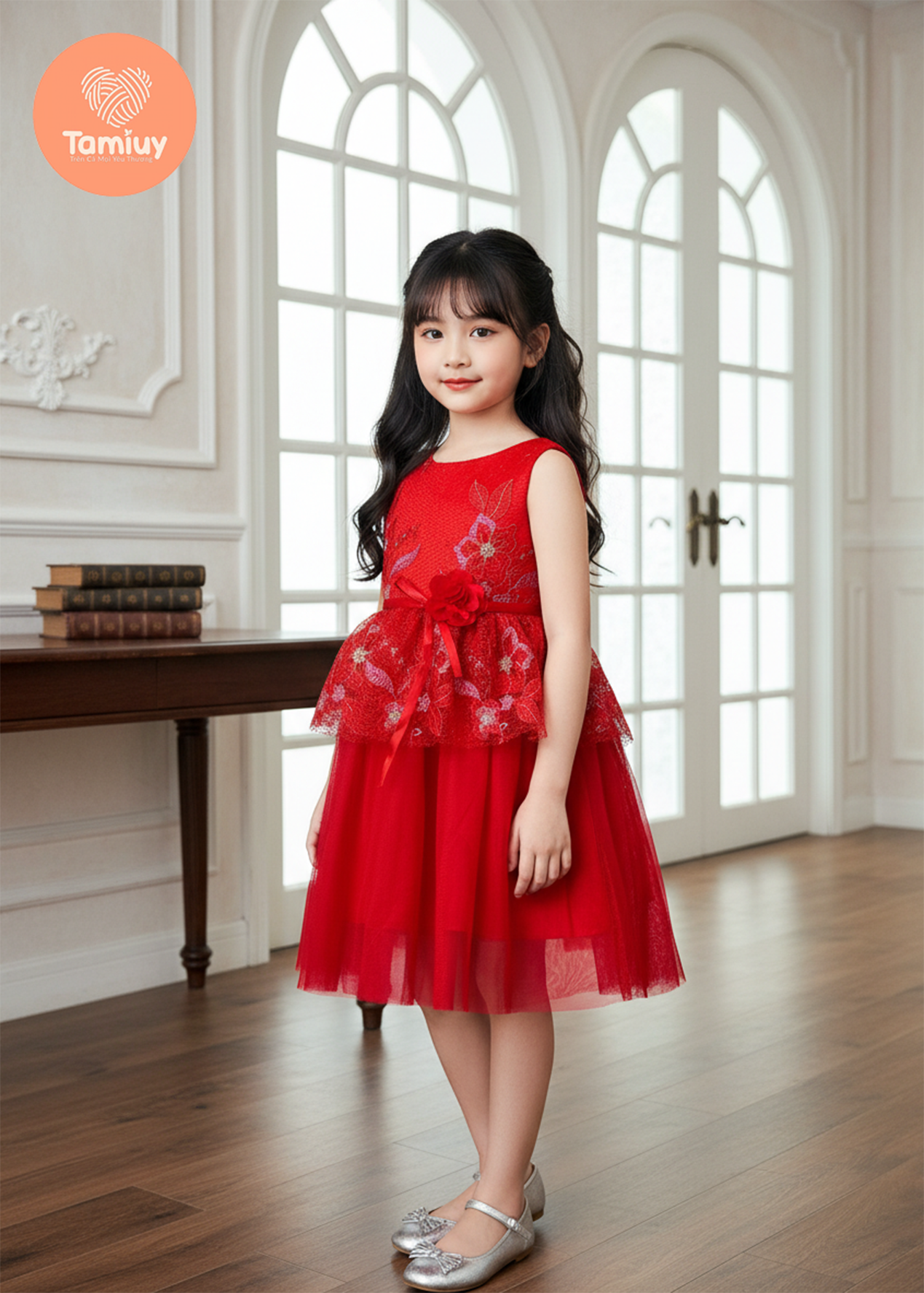 Đầm Công Chúa Tamiuy Ren Màu Trắng 2 Tầng, Đính Hoa Cao Cấp (1-10T)