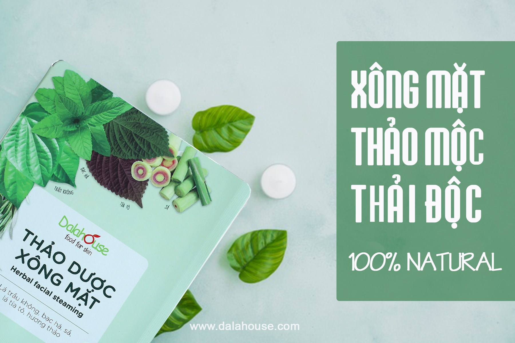 Xông mặt thảo dược dalahouse - Bịch 10gr cho 1 lần xông - loại bỏ cặn bã, bụi bẩn và độc tố trên da, thúc đầy quá trình tái tạo làn da mới, tăng độ đàn hồi, mạch máu lưu thông và thư giản cho làn da