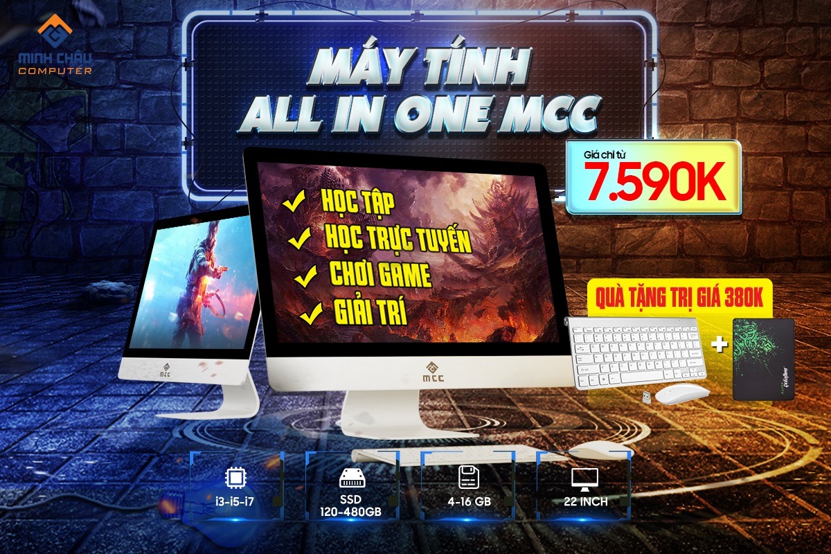 Bộ PC All In One MCC 4782P2 CPU i7 4770/ Ram8G/ SSD240G/ Wifi/ Webcam/ 22inch ( Hàng chính hãng)