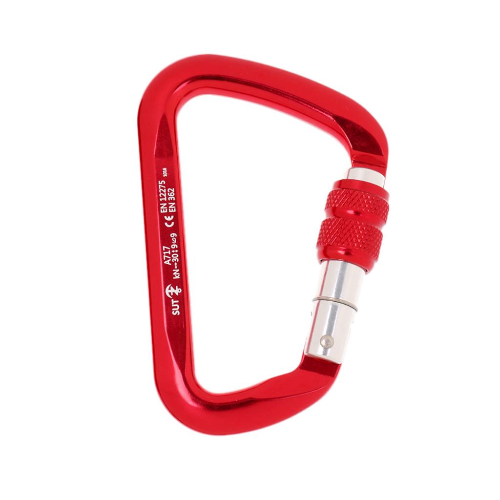 30KN 6720LB Aluminum Alloy D Shape Screw Locking Climbing Carabiner