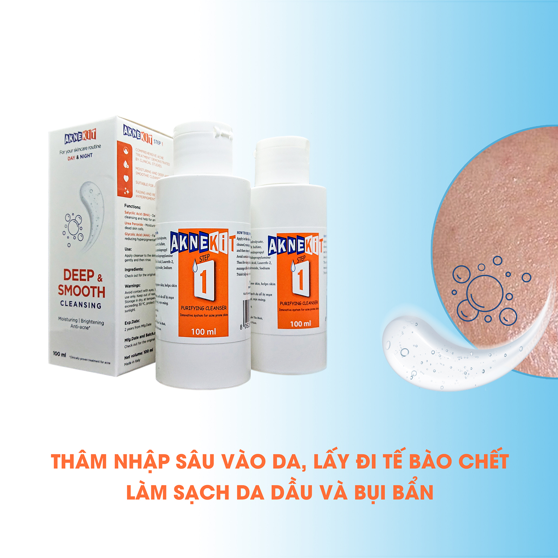 Sữa rửa mặt ngăn ngừa mụn AKNEKIT từ Ý