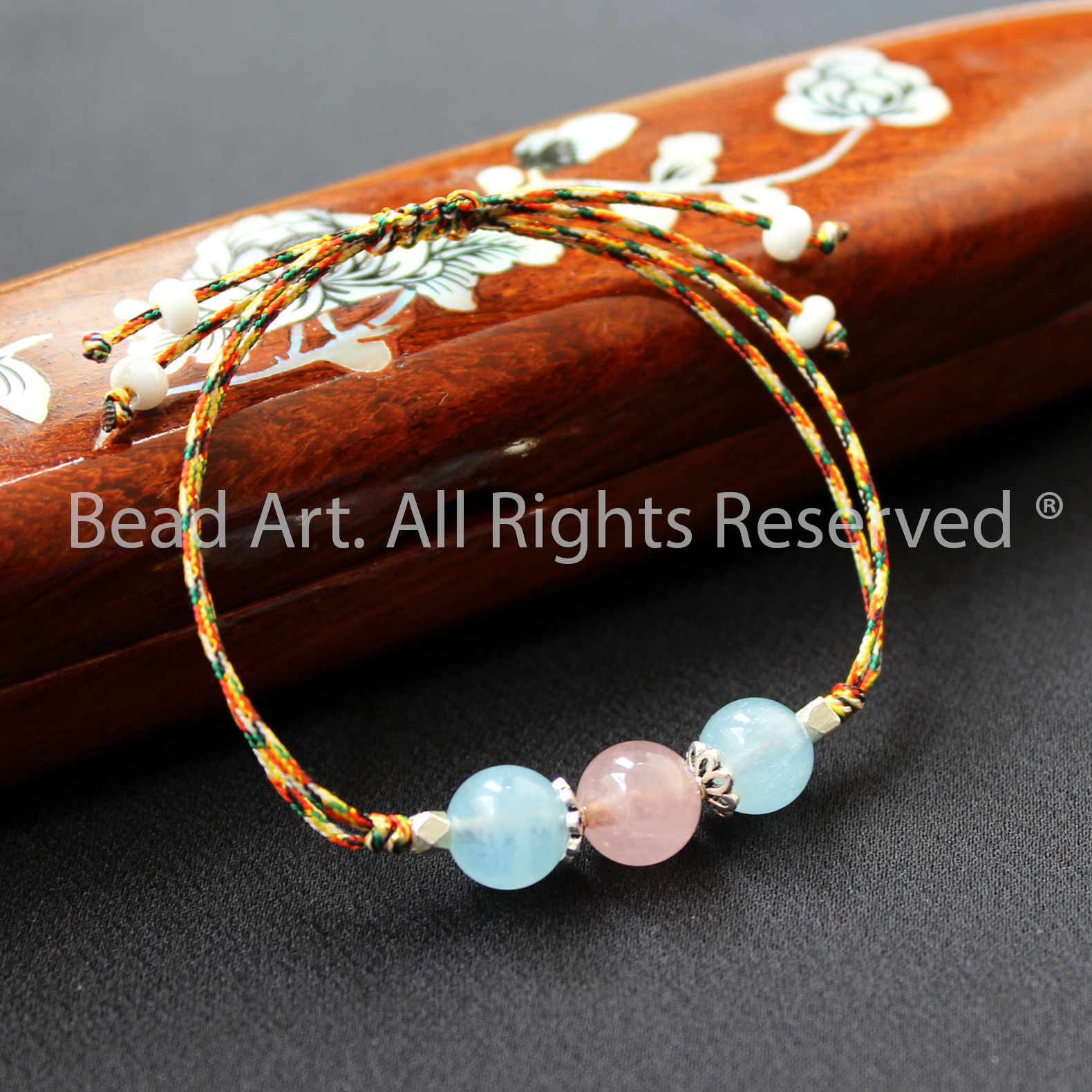 Vòng Tay Dây Ngũ Sắc Đá Aquamarine Và Thạch Anh Hồng Thiên Nhiên Và Bạc 925, Mệnh Mộc, Vòng Tay Phong Thuỷ - Bead Art