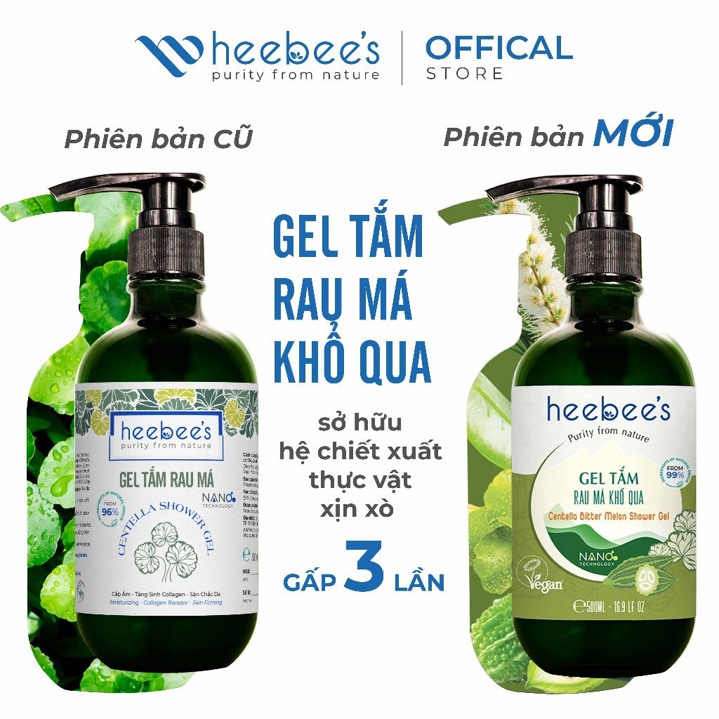 Gel Tắm Thiên Nhiên Dưỡng Ẩm Mềm Mịn Heebee Chiết Xuất Từ Rau Má Khổ Qua 300ml/ 500ml