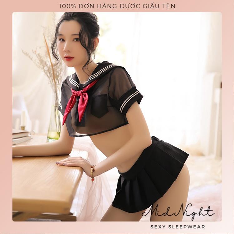 Cosplay Học Sinh Sexy Quyến Rũ Đầy Gợi Cảm Full Phụ Kiện - Bộ Đồ Lót Đồng Phục Cám Dỗ Cho Học Sinh Hư Mid Night Sexy - Màu Đen