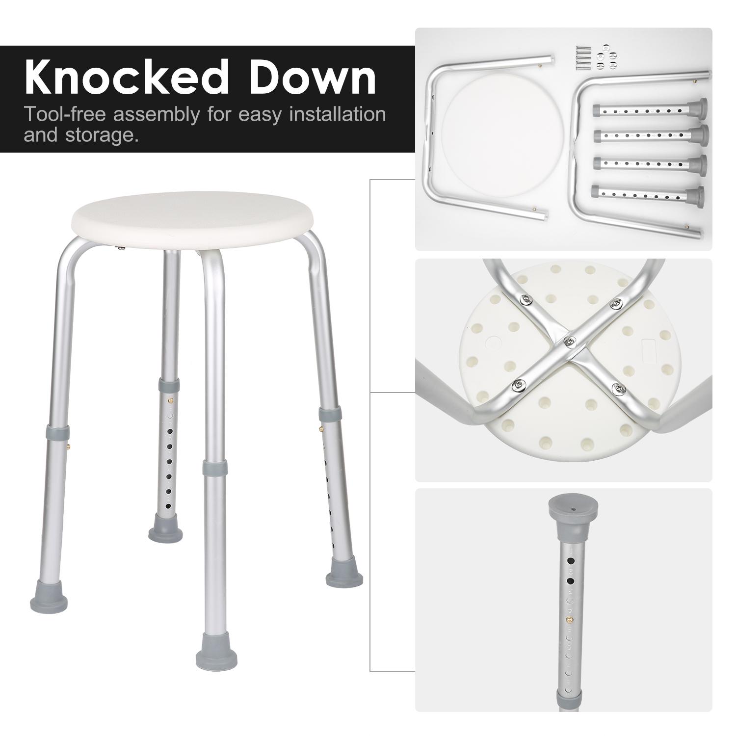 Padded Shower Chair Shower Stool with Adjustable Legs Non-slip Bath Safety Seat with 220 to 286 Pounds Weight Capacity