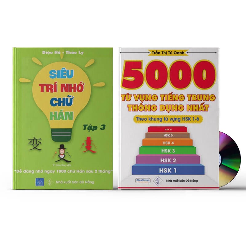 Sách- Combo 2 sách 5000 từ vựng tiếng Trung thông dụng nhất theo khung HSK từ HSK1 đến HSK6+ Siêu trí nhớ chữ hán Tập 3 (nhớ nhanh 1000 chữ Hán trong 2 tháng)+DVD tài liệu