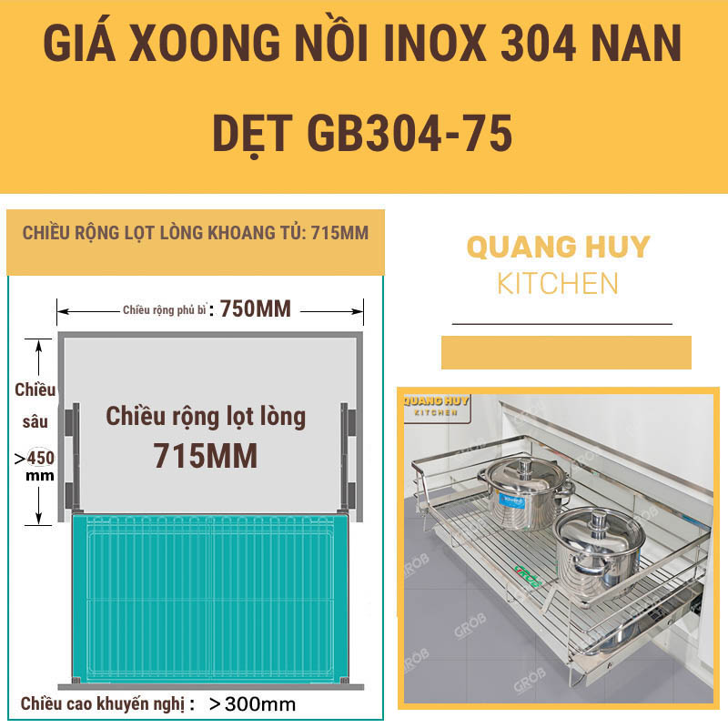 Giá xoong nồi inox 304 nan dẹt chính hãng Grob bảo hành vĩnh viễn han gỉ